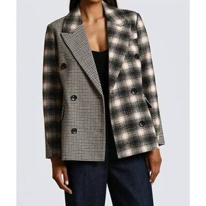 AVEC LES FILLES mixed pattern double breasted blazer in black motif